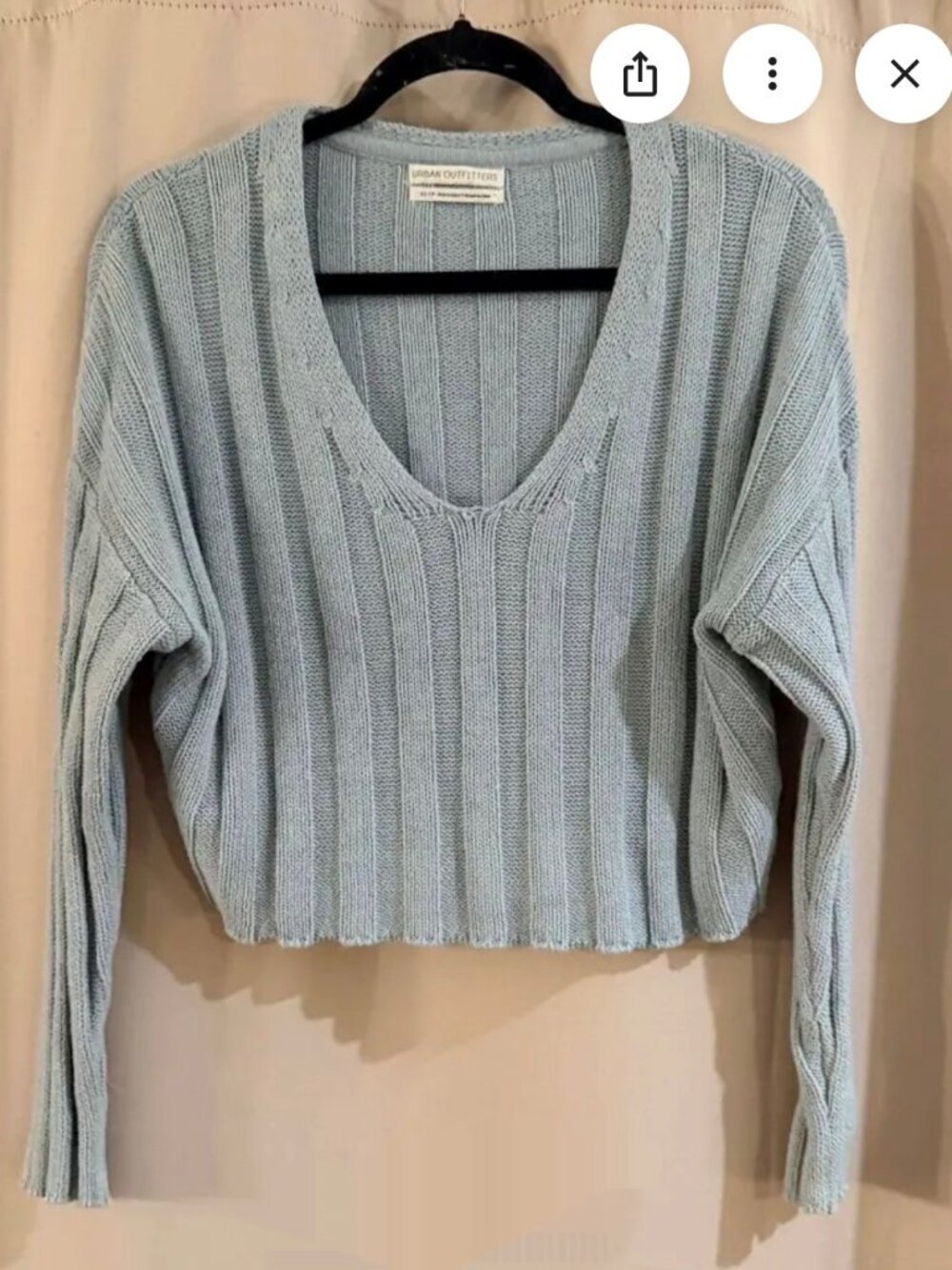 urban outfitters slightly cropped blue long sleeve ribbed vneck sweater sz S EUC